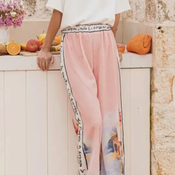 ITALIAN Artistic Pink Wide Leg Women's Pants